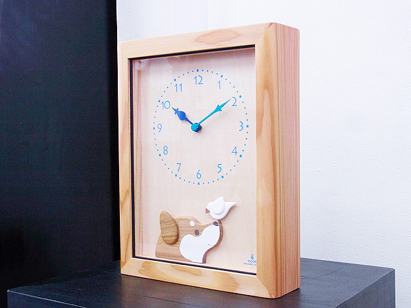 木製の掛け時計・置き時計・からくり時計など贈り物に人気の手作り時計
｜キコリ時計工房（Kicori）【本店】｜柴犬と白文鳥の時計（アクリルカバー付）