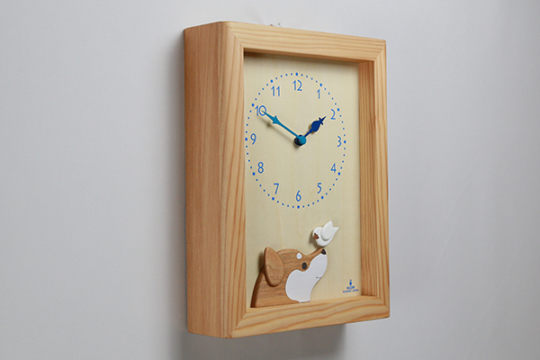 木製の掛け時計・置き時計・からくり時計など贈り物に人気の手作り時計
｜キコリ時計工房（Kicori）【本店】｜柴犬と白文鳥の時計